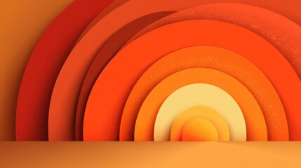 Poster - A series of orange circles are arranged in a circle, with a large orange circle in the center. The circles are arranged in a way that creates a sense of depth and movement. Scene is warm and inviting