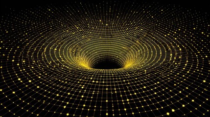 Poster - A large, yellow, starburst-like shape with a hole in the middle. The hole is surrounded by a network of smaller, golden dots. The image has a dreamy, otherworldly quality to it