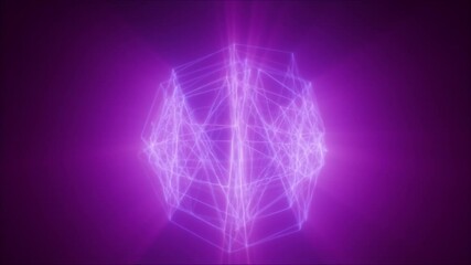 Poster - Violet glowing sphere made of neon lines in geometric formation over black background