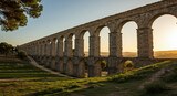 Ancient Aqueduct Majestic Buildings and Architecture at Sunset