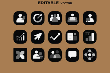 Poster - Collection of modern gray and white app icons on black squares