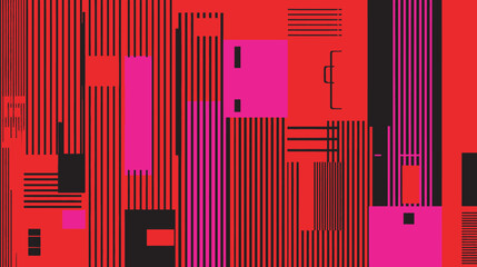 Poster - Geometric shapes construct abstract composition bright scene design