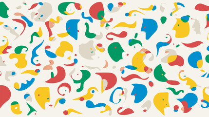 Poster - Colorful shapes scatter on plain abstract backdrop artwork