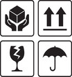 © Sreeya - Shipping and packaging icons representing handling with care fragile materials orientation and protection from moisture