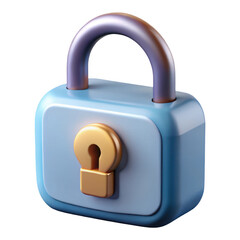 Poster - Three dimensional render of a blue padlock with a gold keyhole
