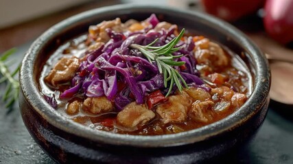 Poster - A bowl filled with meat and vegetables