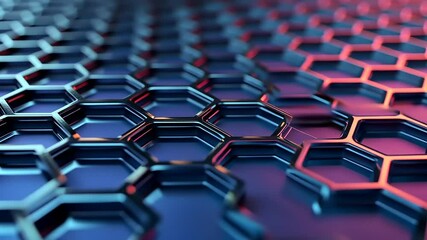 Wall Mural - abstract close-up of a hexagonal pattern with metallic textures, reflecting colorful lights in a mod