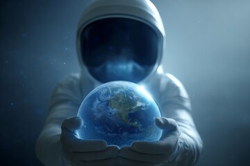 Wall Mural - a man in a space suit holding a globe