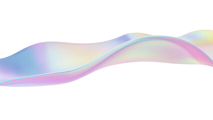 Poster - 3D abstract wave liquid background with glass ribbon fluid and blue shapes. Holographic gradient for iridescent flow texture and light effect. Futuristic motion curves with geometric element.