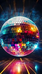 Aufkleber - Disco ball with party illumination glow. 80s styled disco party mirror ball