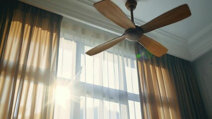 Aufkleber - A ceiling fan near a window with closed curtains, simple scene