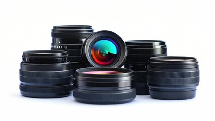 Poster - A collection of camera lenses stacked on top of each other, great for photography, filmmaking, or as a decorative piece