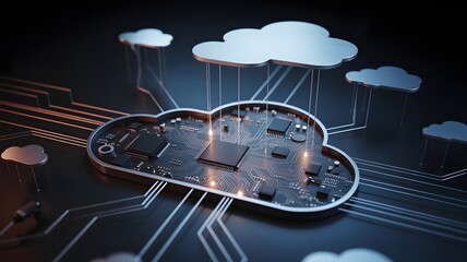 Aufkleber - Cloud Computing Concept with Circuit Board and Metallic Cloud Shapes