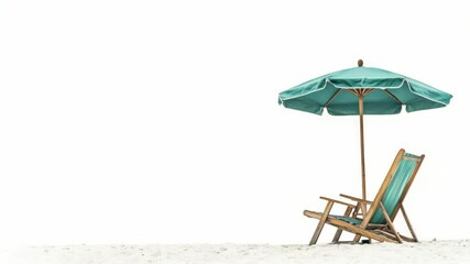 Poster - Two chairs and an umbrella set up on a sunny beach, perfect for a relaxing day out