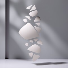 Poster - Floating White Geometric Shapes on Grey Background