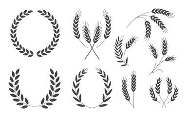 Poster - Elegant Wheat and Laurel Wreath Vector Silhouettes for Logo Design Invitations and Branding with a Minimalist Aesthetic