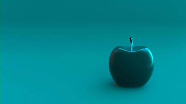 Black apple on teal background