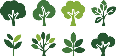 Vector tree illustration set nature environment green design forest park plant eco symbol icon 100 editable stock vector illustration