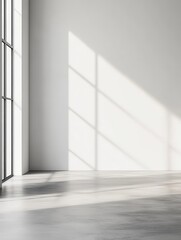 Poster - White empty room wall with soft light and copy space. Empty white wall background. Bright minimalistic empty abstract studio room with gray wall and concrete floor
