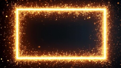 Poster - Rectangular frame glowing with golden light particles on black background with copy space for text