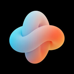 Leinwandbilder - A rendered image of an abstract knot shape with a gradient from blue to orange on a black background