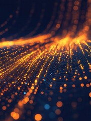 Poster - Abstract Digital Data Stream glowing orange lines futuristic technology background binary code modern network design elegant dark blue backdrop high tech.