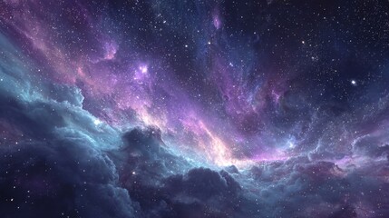 Wall Mural - a beautiful night sky with a purple hue. the stars are scattered throughout the sky, creating a sens