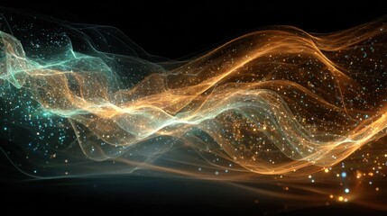 Poster - A colorful wave of light with a blue and orange stripe. The light is scattered and the colors are vibrant