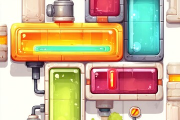 Fototapete - Colorful abstract pipes and containers in a playful, digital art composition, showcasing vibrant hues and dynamic shapes