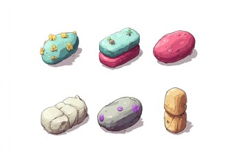Poster - Collection of colorful decorative stones with unique textures and designs displayed on a white background