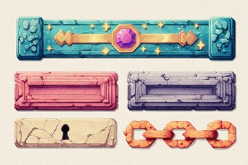 Poster - Colorful rectangular patterns featuring gems and textures for decorative usage in design projects