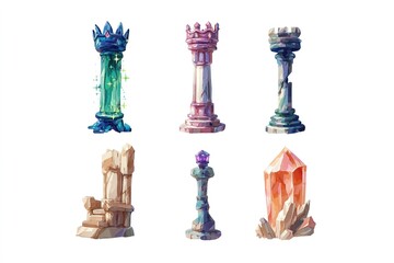 Poster - Colorful crystal structures displayed in a whimsical arrangement, showcasing unique shapes and textures