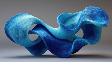 Poster - A blue and white sculpture of a wave. The blue and white colors give the sculpture a sense of movement and fluidity. The wave shape is organic and dynamic, suggesting a sense of energy and motion