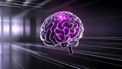 Poster - A brain image surrounded by tech showcases the synergy of neuroscience and innovation in a modern setting