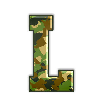 Alphabet with camouflage texture and embossed effect