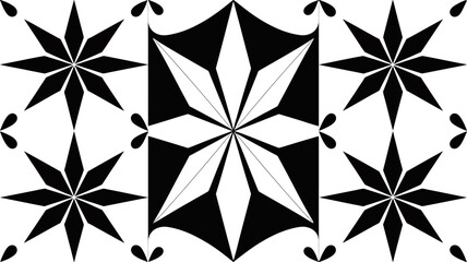 Poster - Terracotta tile pattern with black star design for flooring and wall decor seamless geometric background editable stock vector illustration