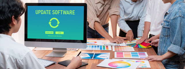 Fototapete - Software update on computer for brisk version of device software upgrade