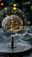 Poster - A captivating representation of a brain model surrounded by a glowing network of lights illustrates the link between technology and thought