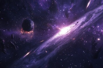 Poster - exploring vibrant star fields and cosmic phenomena in vast outer space, traveling through star field