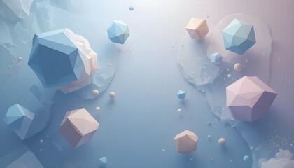 Aufkleber - Pastel Geometric Shapes Floating on a Dreamy Blue Background Artistic Render