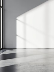 Poster - White empty room wall with soft light and copy space. Empty white wall background. Bright minimalistic empty abstract studio room with gray wall and concrete floor