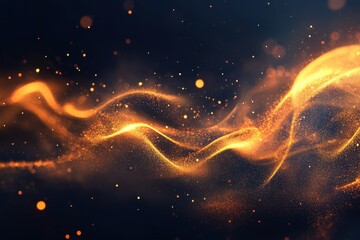 Poster - Golden fire gradient with flowing patterns and glowing particles on a dark background, Isolated of fire background, golden fire gradient on dark background