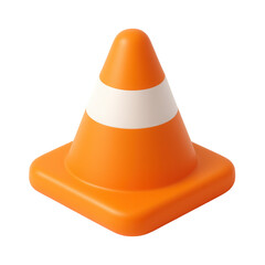 Poster - 3d icon in plastic style depicting a traffic cone, used for signaling and road safety, vibrant orange color with a white stripe on a dark background