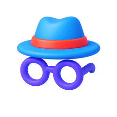 Poster - 3d icon in plastic style featuring colorful hat and glasses, representing fun and creativity in digital design and modern art