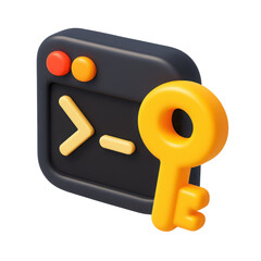 Poster - 3d icon of a stylized computer terminal featuring a yellow key symbol for security, representing digital access and technology in a vibrant plastic design