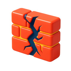 Poster - 3d icon in plastic style showcasing a broken block design, emphasizing creativity and modern digital art trends for use in technology and design projects
