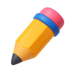 Poster - 3d icon of a colorful plastic pencil with a pink eraser, blue band, and yellow body, perfect for educational themes and creative projects.