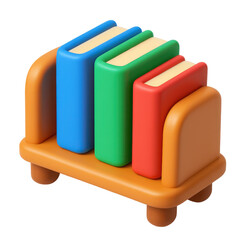 Poster - 3d icon in plastic style featuring a colorful book holder with three distinct books in a variety of colors, representing learning and education.