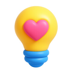Poster - 3d icon of a colorful light bulb with a heart design symbolizing creativity, love, and innovation in a playful plastic style against a dark background