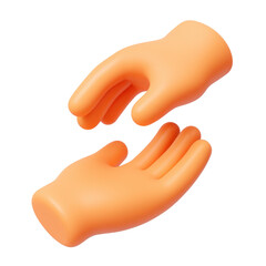 Poster - 3d icon of two hands reaching towards each other in a plastic style design, symbolizing connection, support, and collaboration in a modern digital world